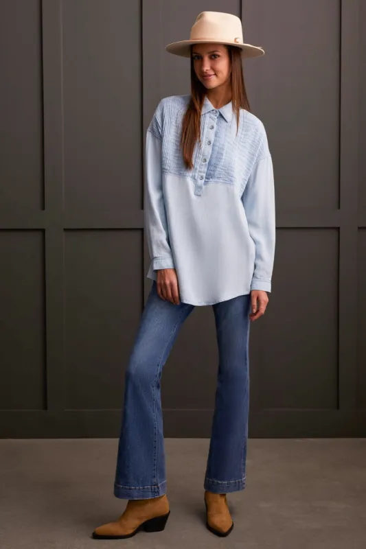 POP-OVER DENIM TUNIC WITH PIN-TUCK FRONT -Soft peri sold by Tribal