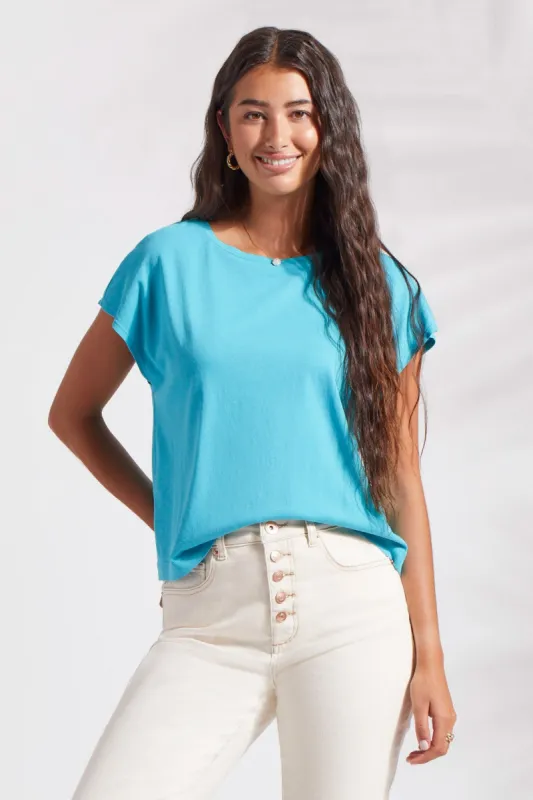 COTTON CREW NECK TEE WITH CAP SLEEVES-Peacock sold by Tribal