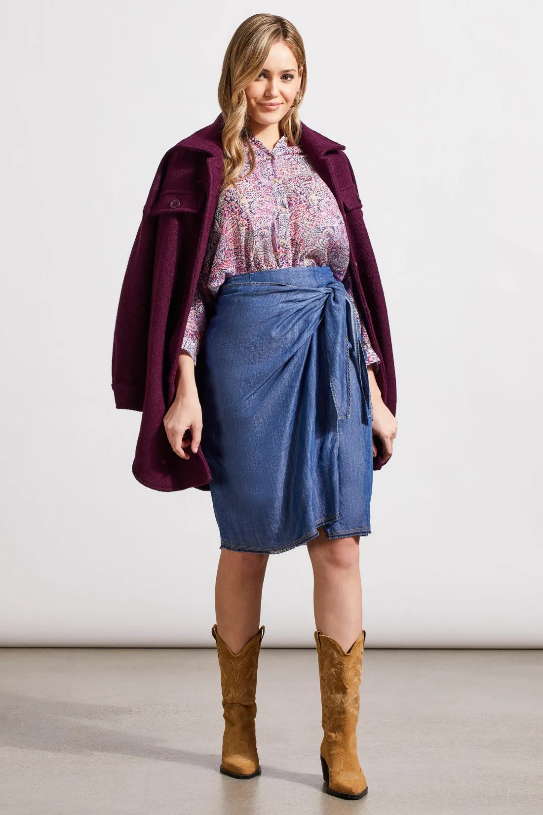 Faux Wrap Knee Length Tencel Skirt-Dk. Chambray sold by Tribal product image thumbnail 4