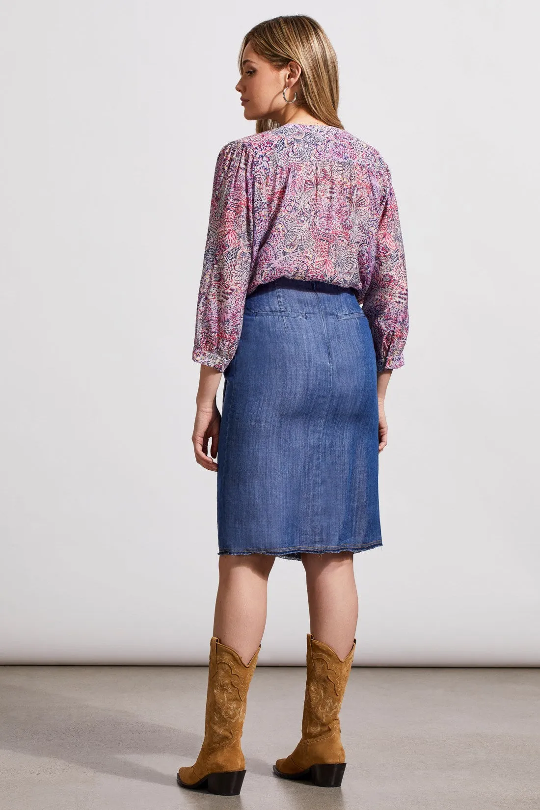 Faux Wrap Knee Length Tencel Skirt-Dk. Chambray sold by Tribal product image thumbnail 3