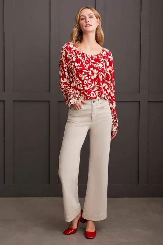 COMFORT STRETCH FLY FRONT WIDE LEG PANTS-Frostgrey sold by Tribal