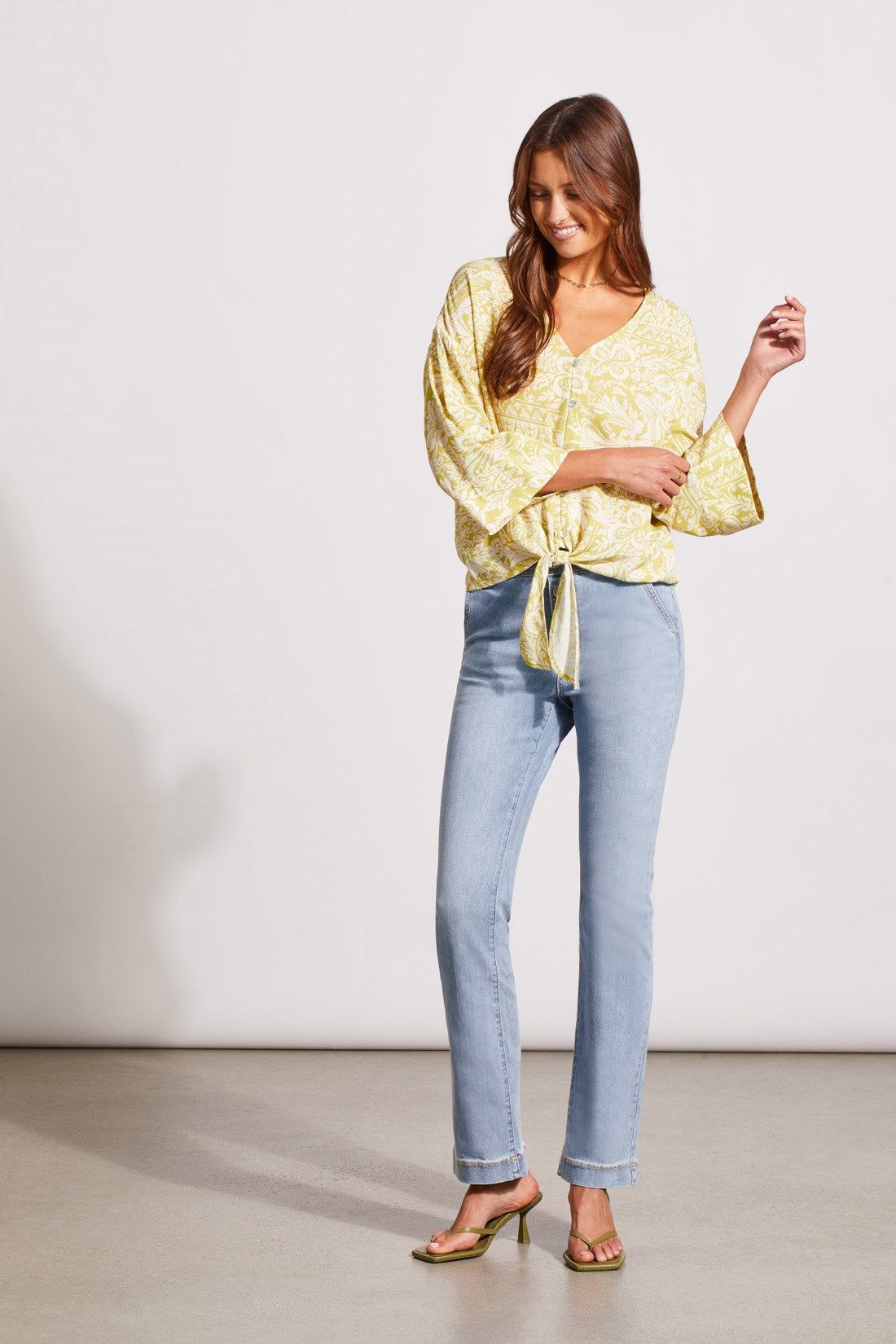 PRINTED CREPE KIMONO BLOUSE-Pear sold by Tribal