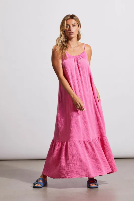 COTTON GAUZE MAXI DRESS WITH FRILLS AND POCKETS-W. hi pink sold by Tribal