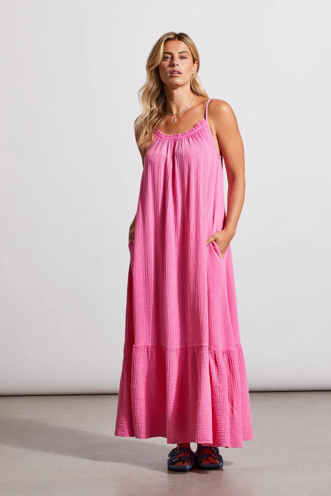 COTTON GAUZE MAXI DRESS WITH FRILLS AND POCKETS-W. hi pink sold by Tribal product image thumbnail 3