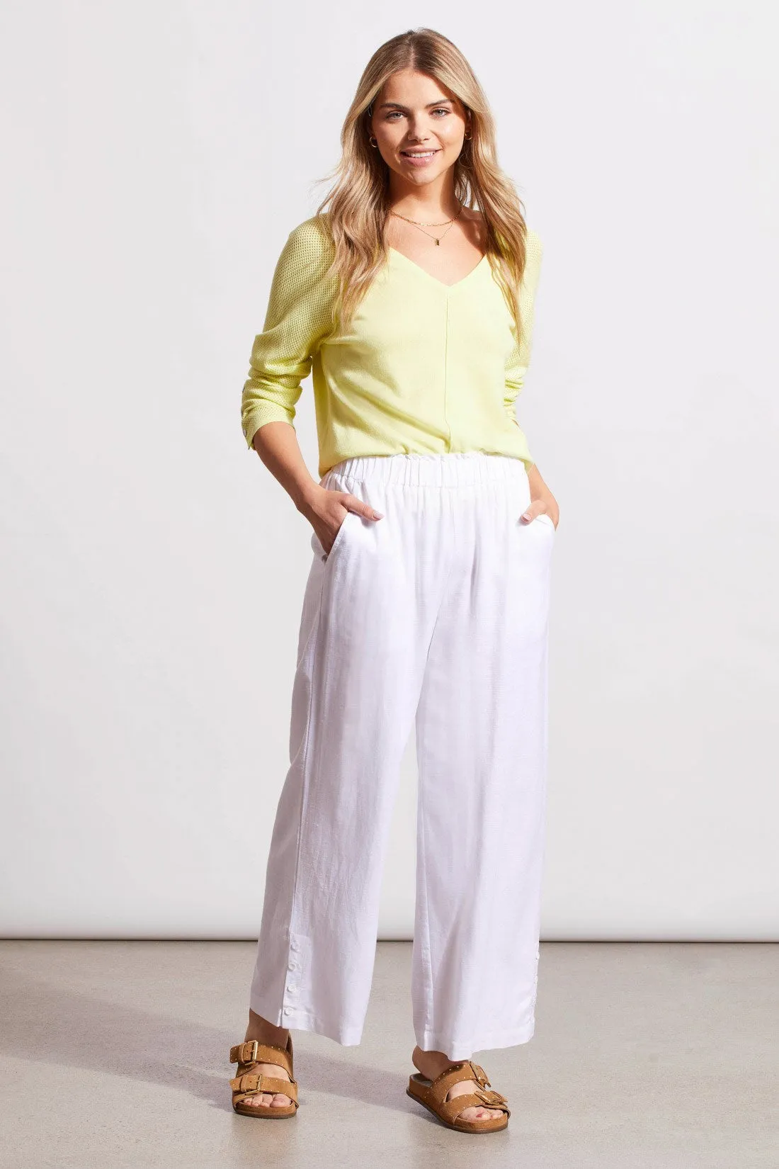PULL-ON ANKLE PANT WITH HEM VENT-White sold by Tribal