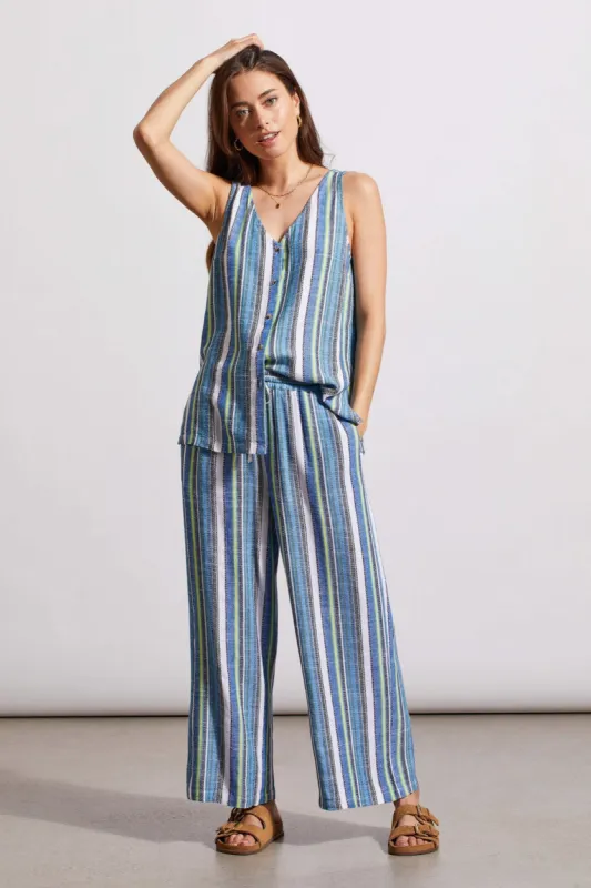 LINEN BLEND STRIPED FLOWY PANTS-Blue sea sold by Tribal