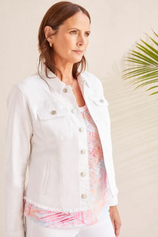 BUTTON-UP JACKET WITH RAW EDGE HEM-White sold by Tribal