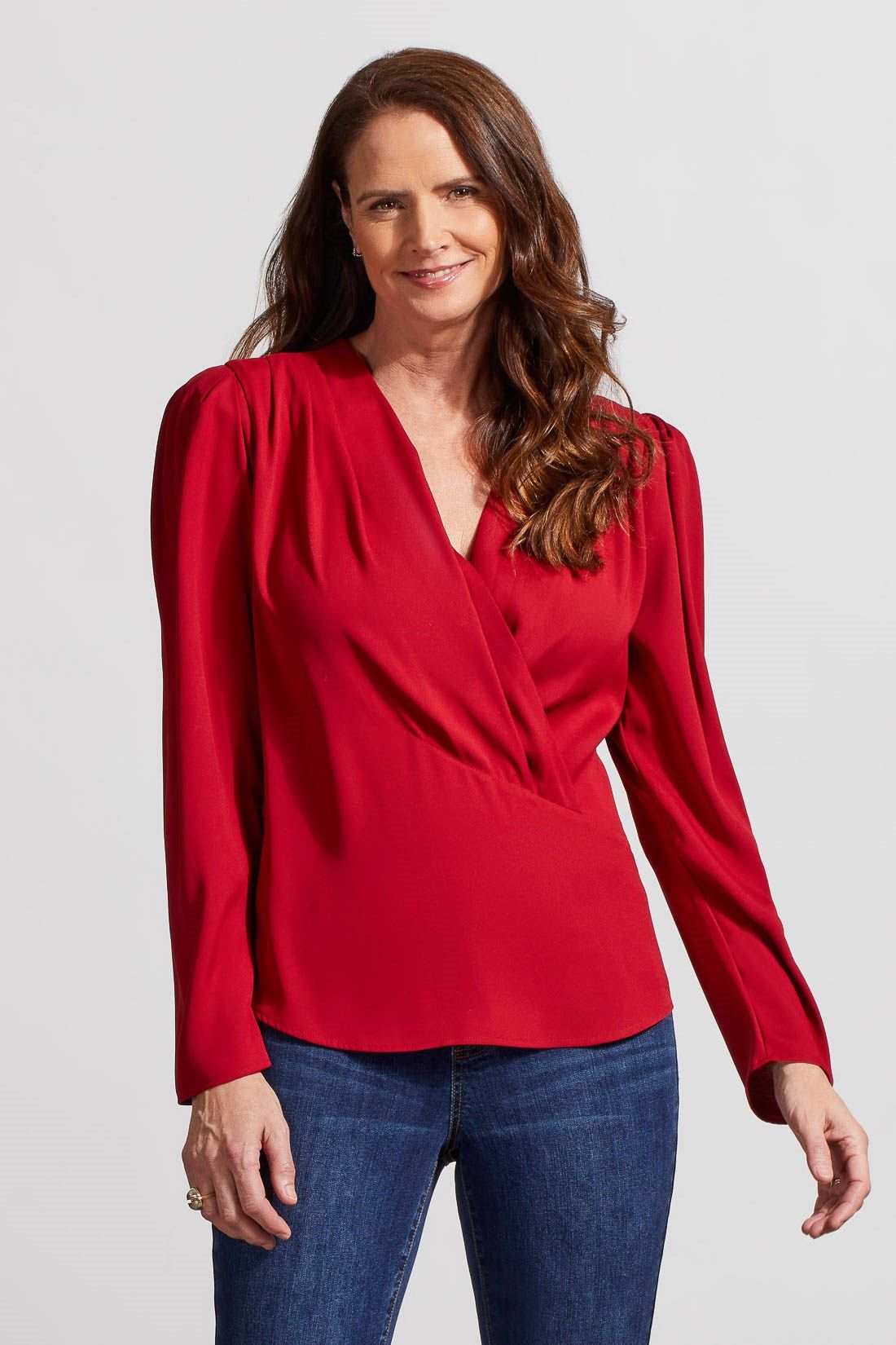 PLEATED SATIN WRAP BLOUSE-Earth red sold by Tribal