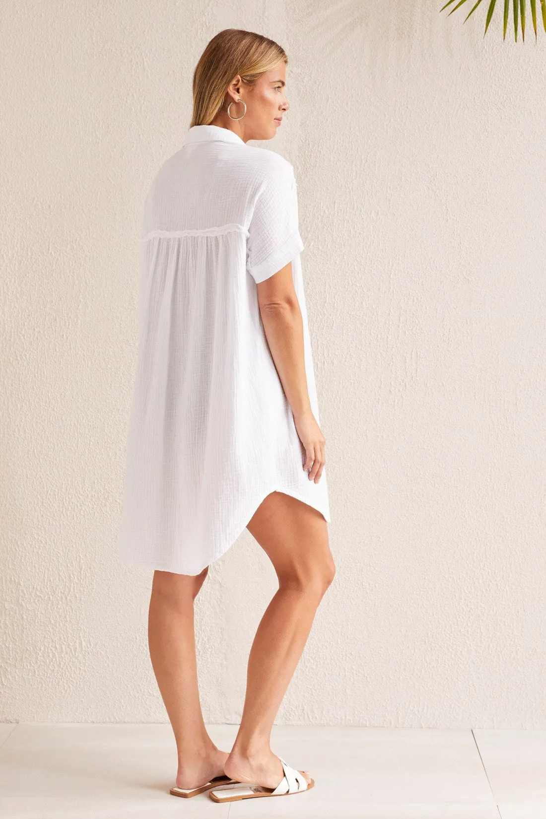 COTTON GAUZE DOLMAN SHIRT DRESS-White sold by Tribal product image thumbnail 4