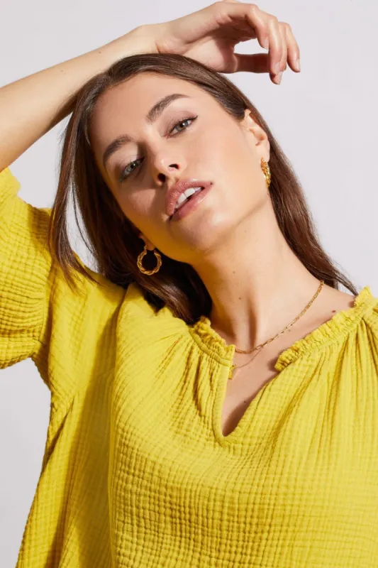 COTTON GAUZE RAGLAN SLEEVE BLOUSE-W. limoncello sold by Tribal