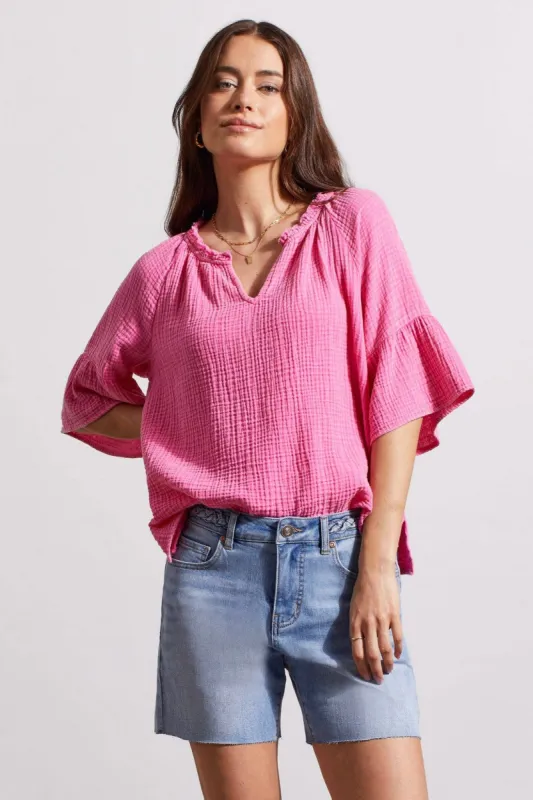 COTTON GAUZE RAGLAN SLEEVE BLOUSE-W. hi pink sold by Tribal