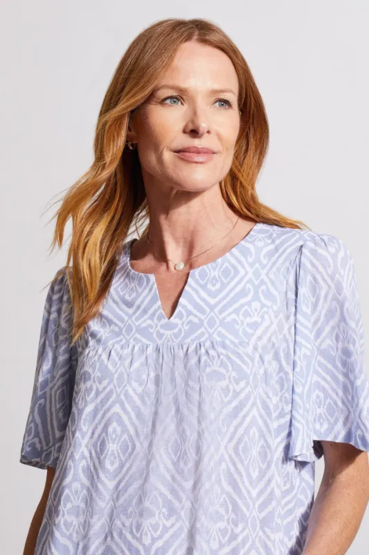 PRINTED NOTCH NECK TOP WITH SHEERING-Zenblue sold by Tribal