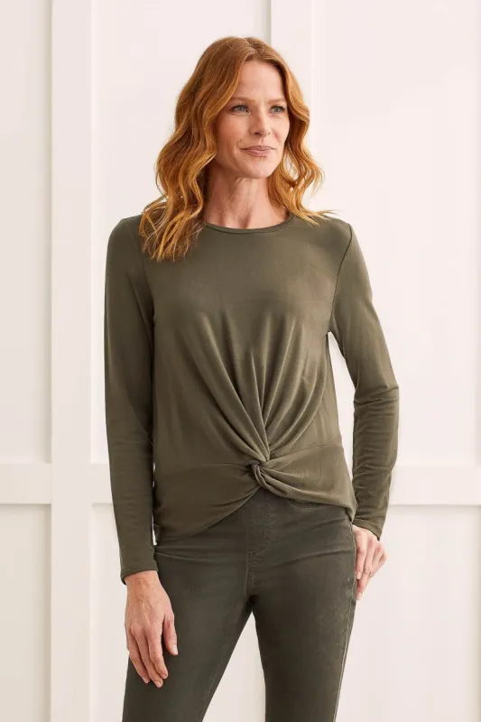 FRENCH TERRY KNOT-FRONT TOP-Dk. cedar sold by Tribal