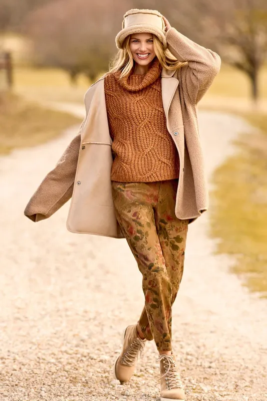 CABLE KNIT TURTLENECK SWEATER-Mocha sold by Tribal