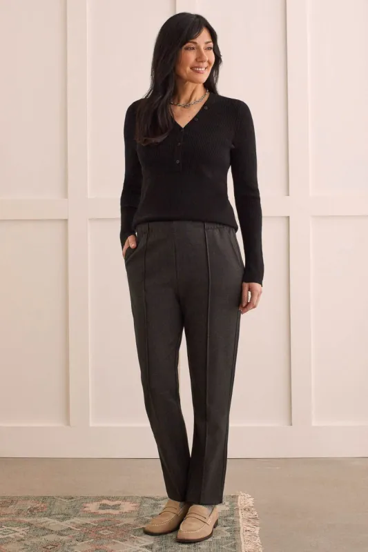 HEATHER PONTE PULL-ON STRAIGHT LEG PANTS-H.charcoal sold by Tribal