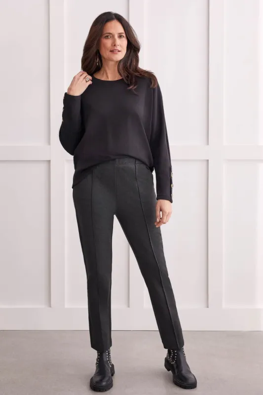SCUBA KNIT RAGLAN TOP WITH BUTTONS-Black sold by Tribal