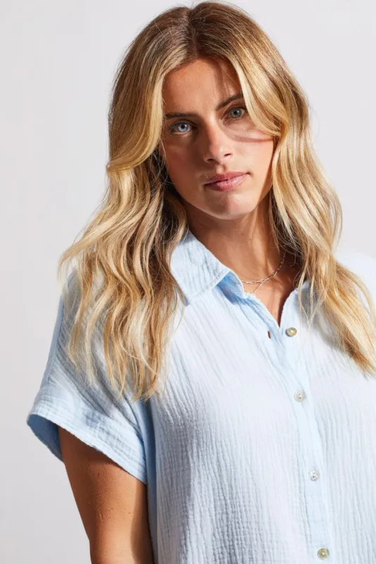 COTTON GAUZE BUTTON-UP SHIRT WITH SHORT SLEEVES-Bluecloud sold by Tribal