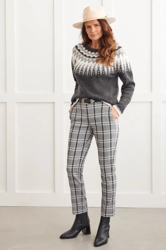 PULL-ON PLAID ANKLE PANTS-Silver sold by Tribal