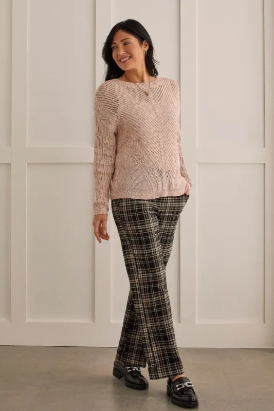 PULL-ON WIDE LEG PLAID PANTS-Black sold by Tribal