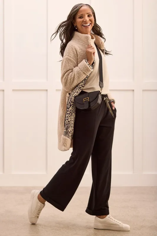 PULL-ON SOFT FRENCH TERRY PANTS WITH CUFF-Black sold by Tribal