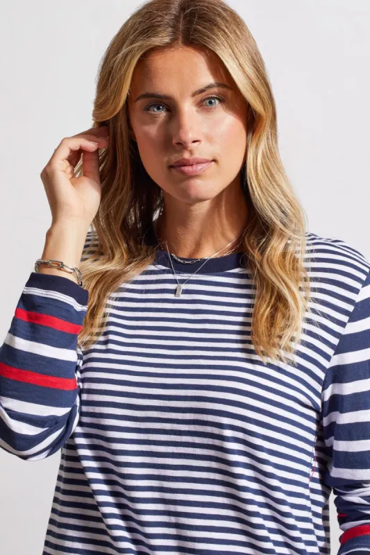 COTTON LONG SLEEVE TOP WITH CURVED HEM-Jet blue sold by Tribal