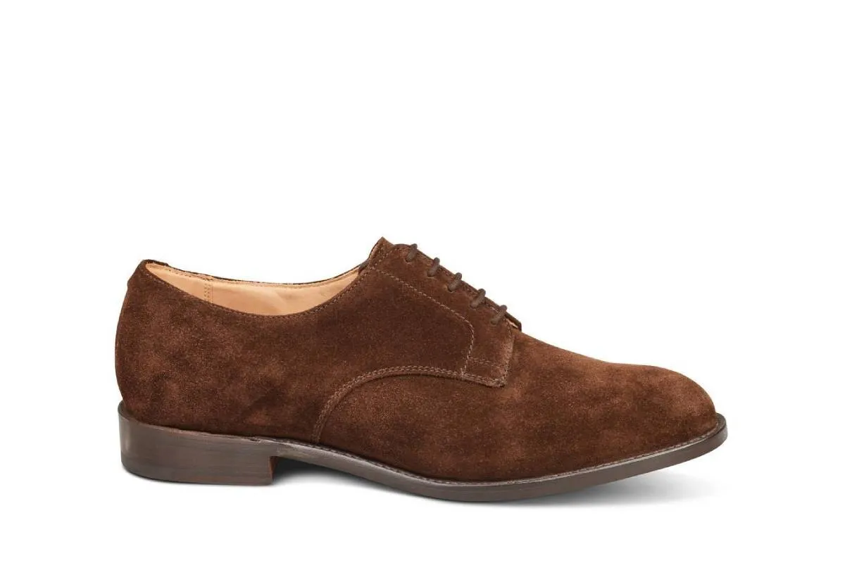 Wiltshire Plain Derby City Shoe - Chocolate Repello Suede sold by Tricker's