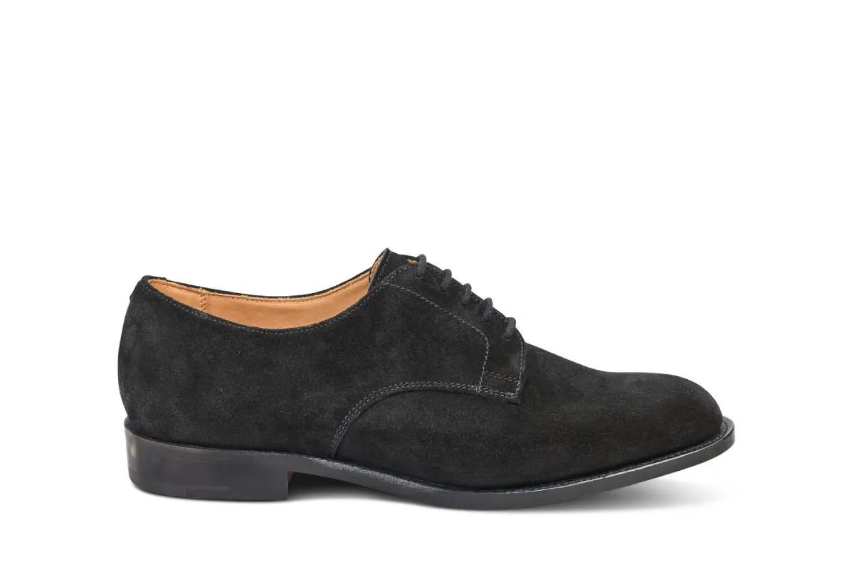 Wiltshire Plain Derby City Shoe - Black Castorino Suede sold by Tricker's