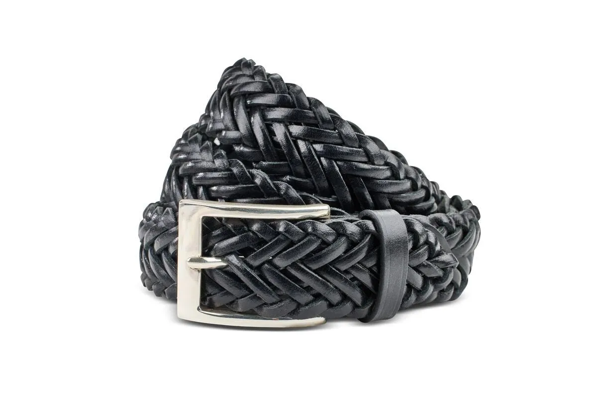 TRICKER'S LEATHER PLAITED BELT - Black made by Tricker's