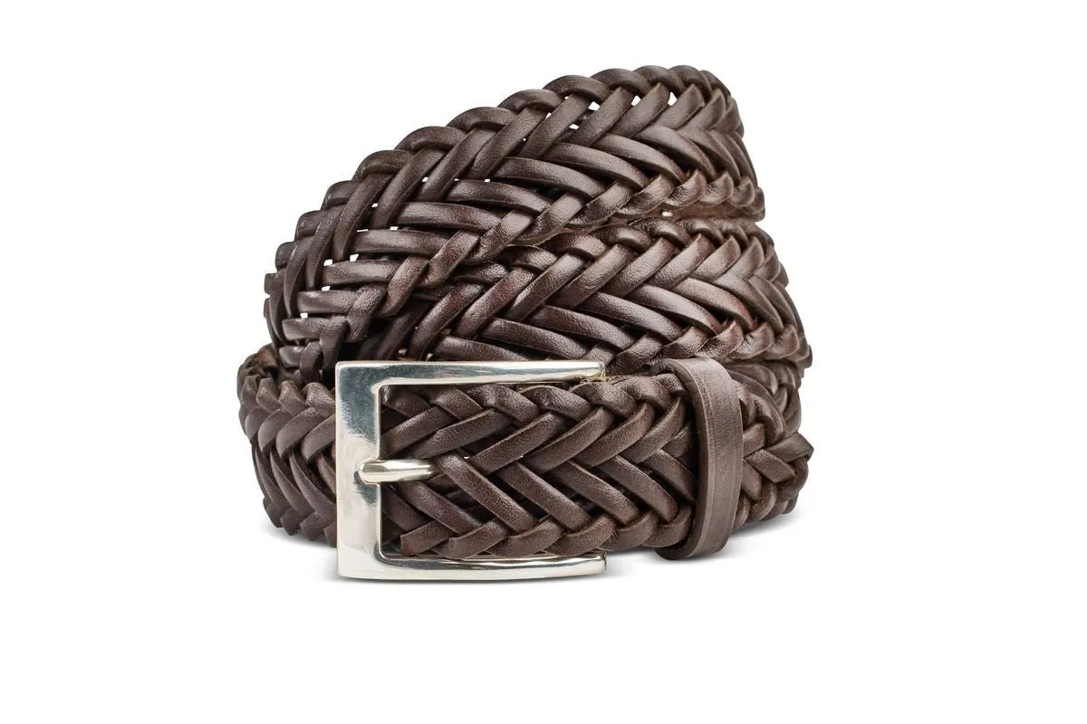 TRICKER'S LEATHER PLAITED BELT - Brown made by Tricker's