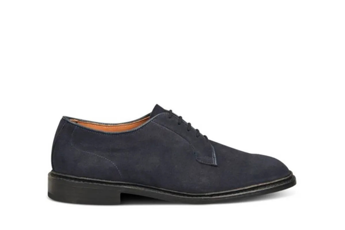 Robert Derby Shoe - Navy Suede sold by Tricker's