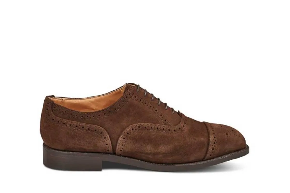 Kensington Toecap Oxford City Shoe - Chocolate Suede sold by Tricker's
