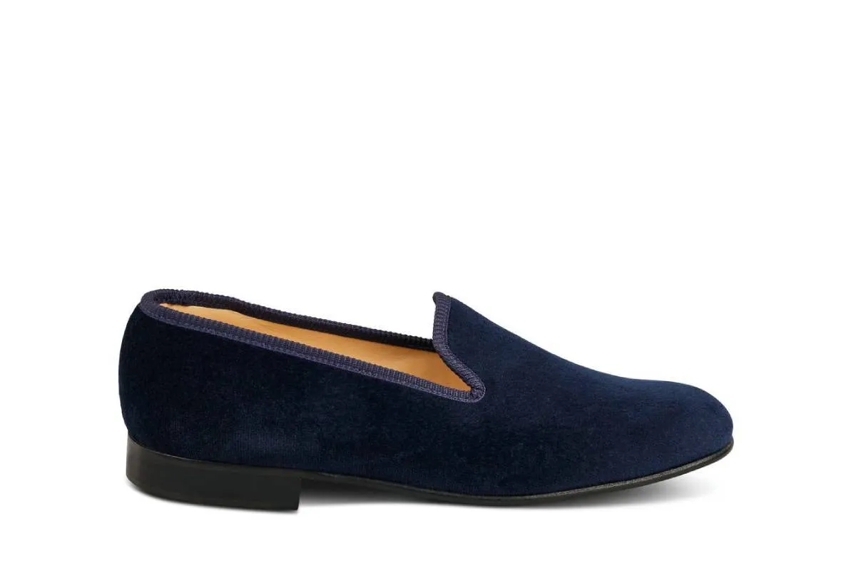 CHURCHILL VELVET SLIPPER - Navy sold by Tricker's