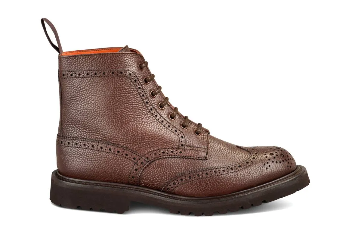 Stephy Brogue Boot - Dark Brown Olivvia Scotch Grain sold by Tricker's