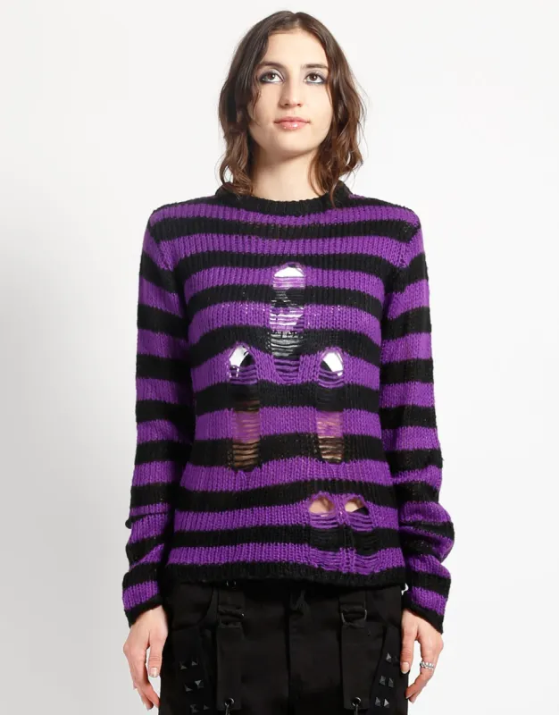 RAG STRIPE SWEATER PURPLE sold by Tripp nyc