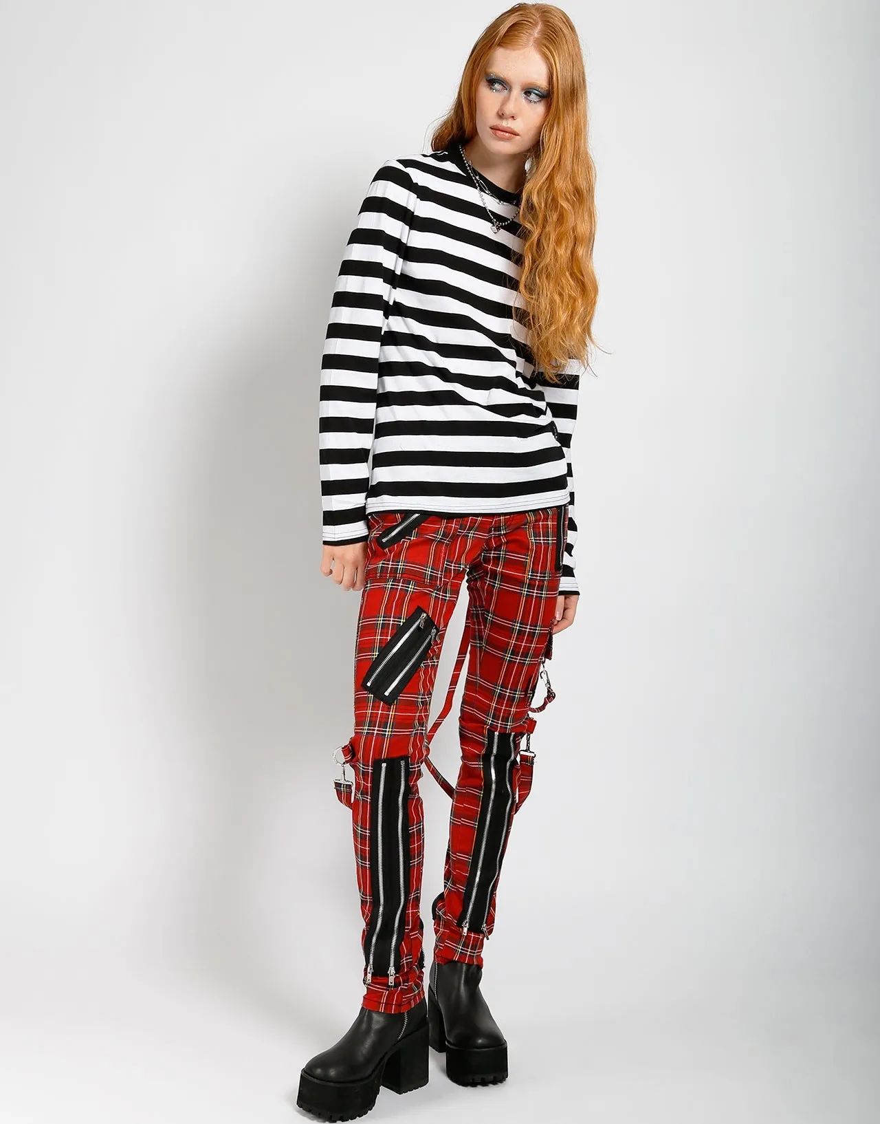CLASSIC SLIM LEG BONDAGE PANT RED PLAID sold by Tripp nyc product image thumbnail 2