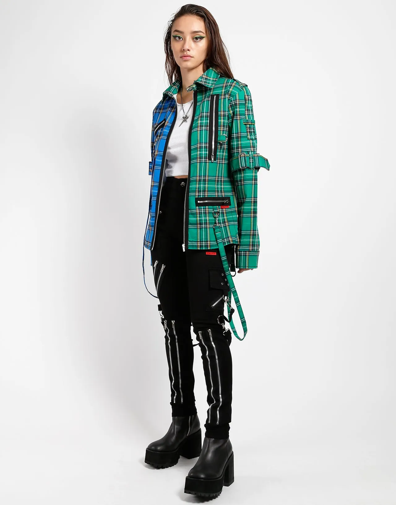 SPLIT PUNK JACKET BLUE/GREEN PLAID sold by Tripp nyc product image thumbnail 2