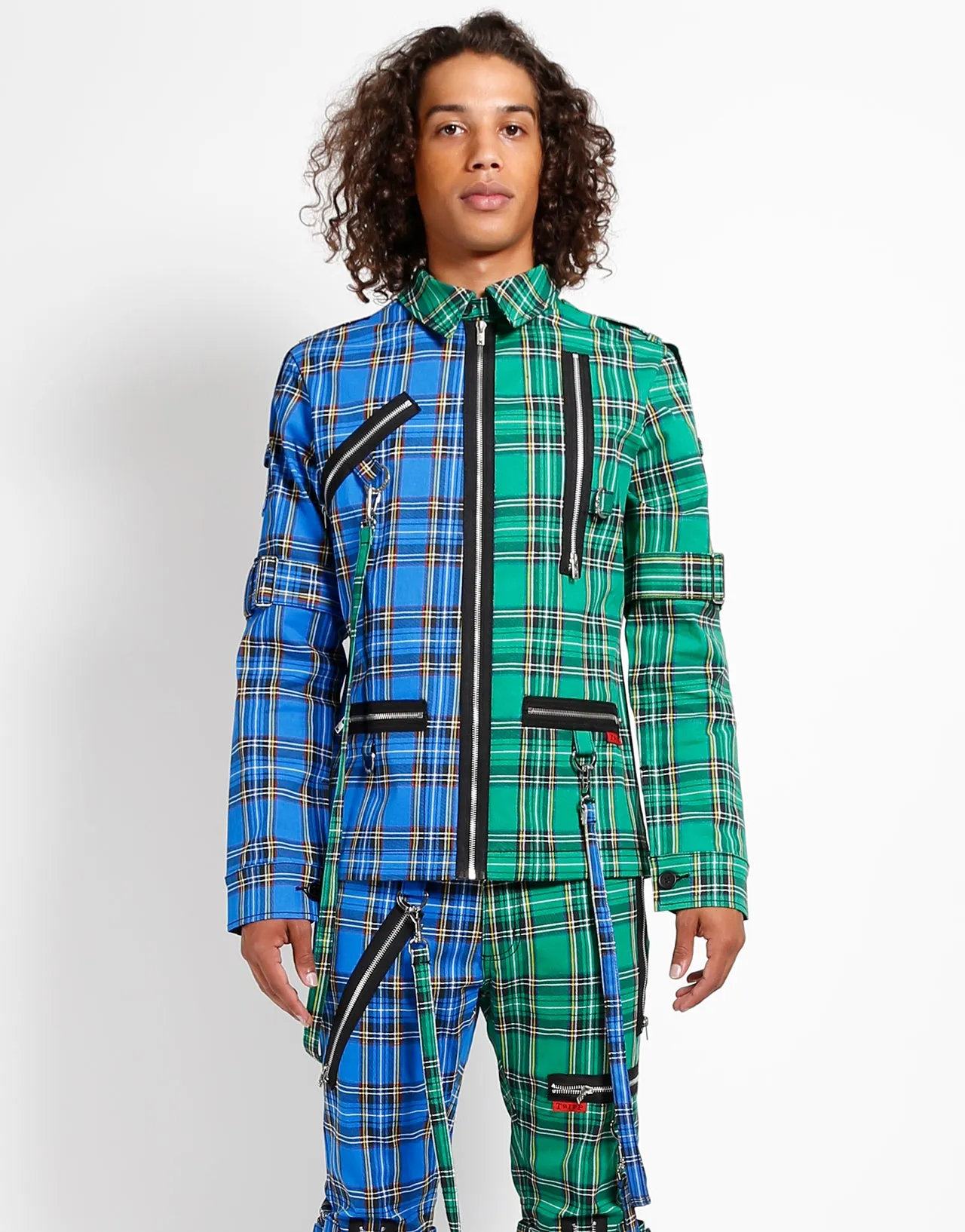 SPLIT PUNK JACKET BLUE/GREEN PLAID sold by Tripp nyc product image thumbnail 5
