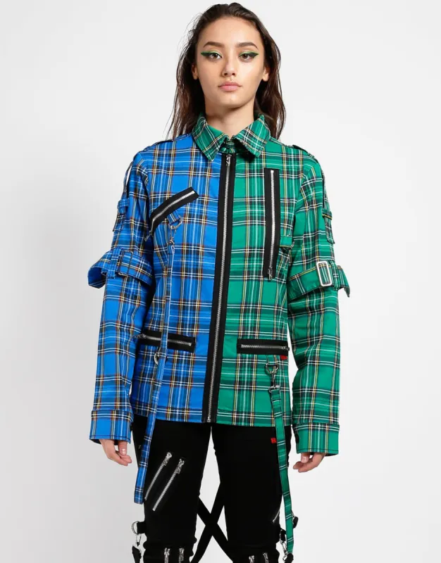 SPLIT PUNK JACKET BLUE/GREEN PLAID sold by Tripp nyc