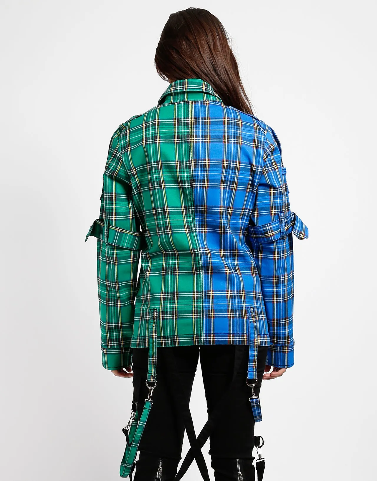 SPLIT PUNK JACKET BLUE/GREEN PLAID sold by Tripp nyc product image thumbnail 4