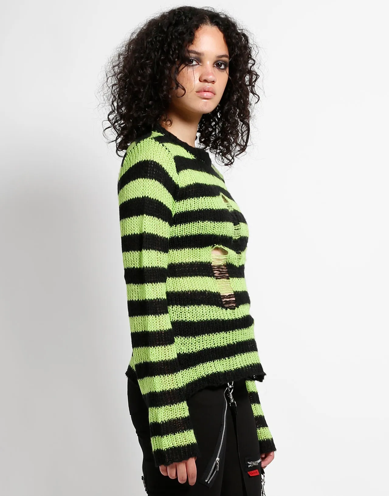 RAG STRIPE SWEATER LIME sold by Tripp nyc product image thumbnail 3