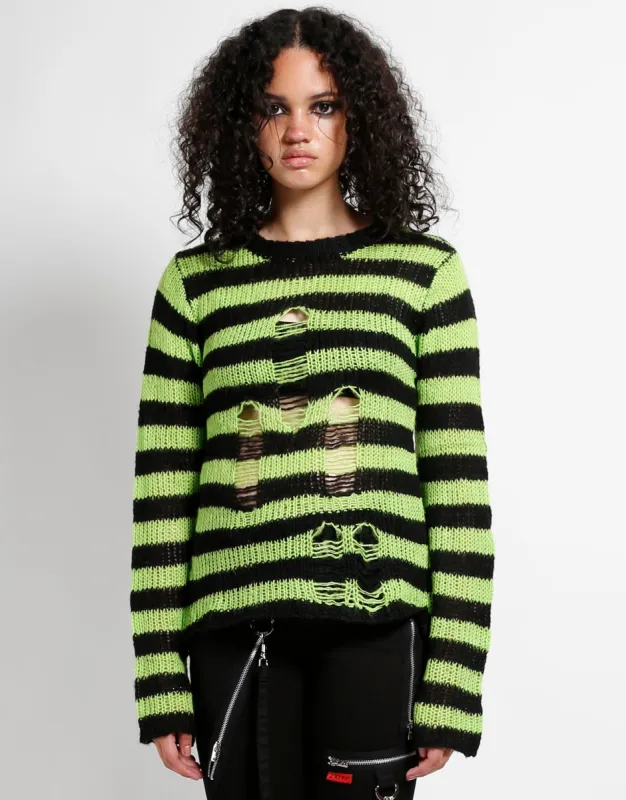 RAG STRIPE SWEATER LIME sold by Tripp nyc