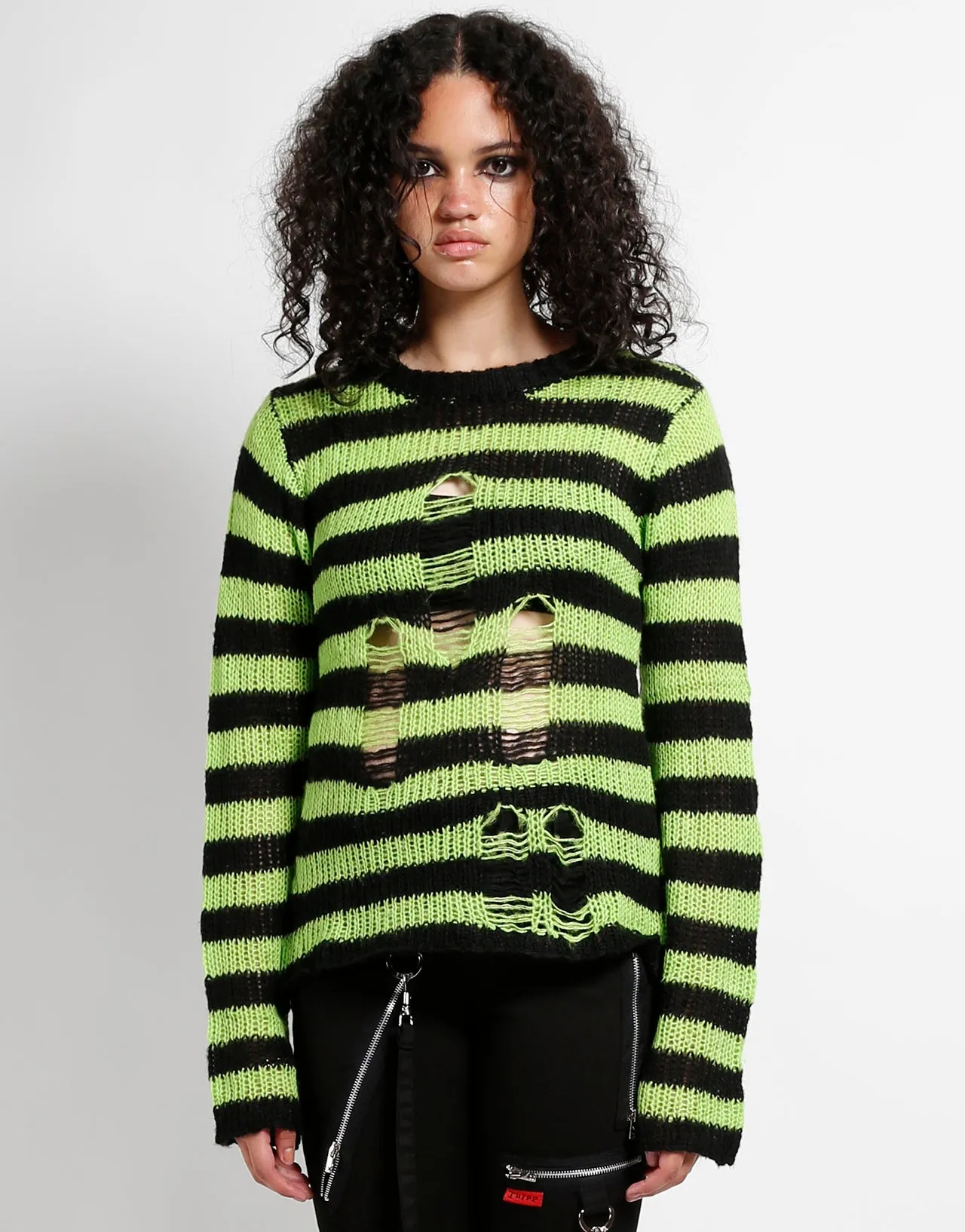 RAG STRIPE SWEATER LIME sold by Tripp nyc