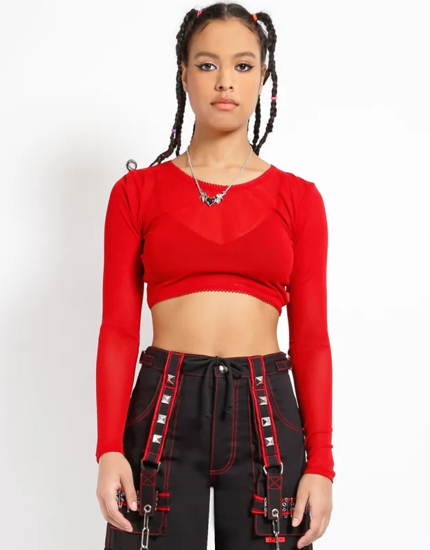 LONG SLEEVE CROP FISHNET RED sold by Tripp nyc