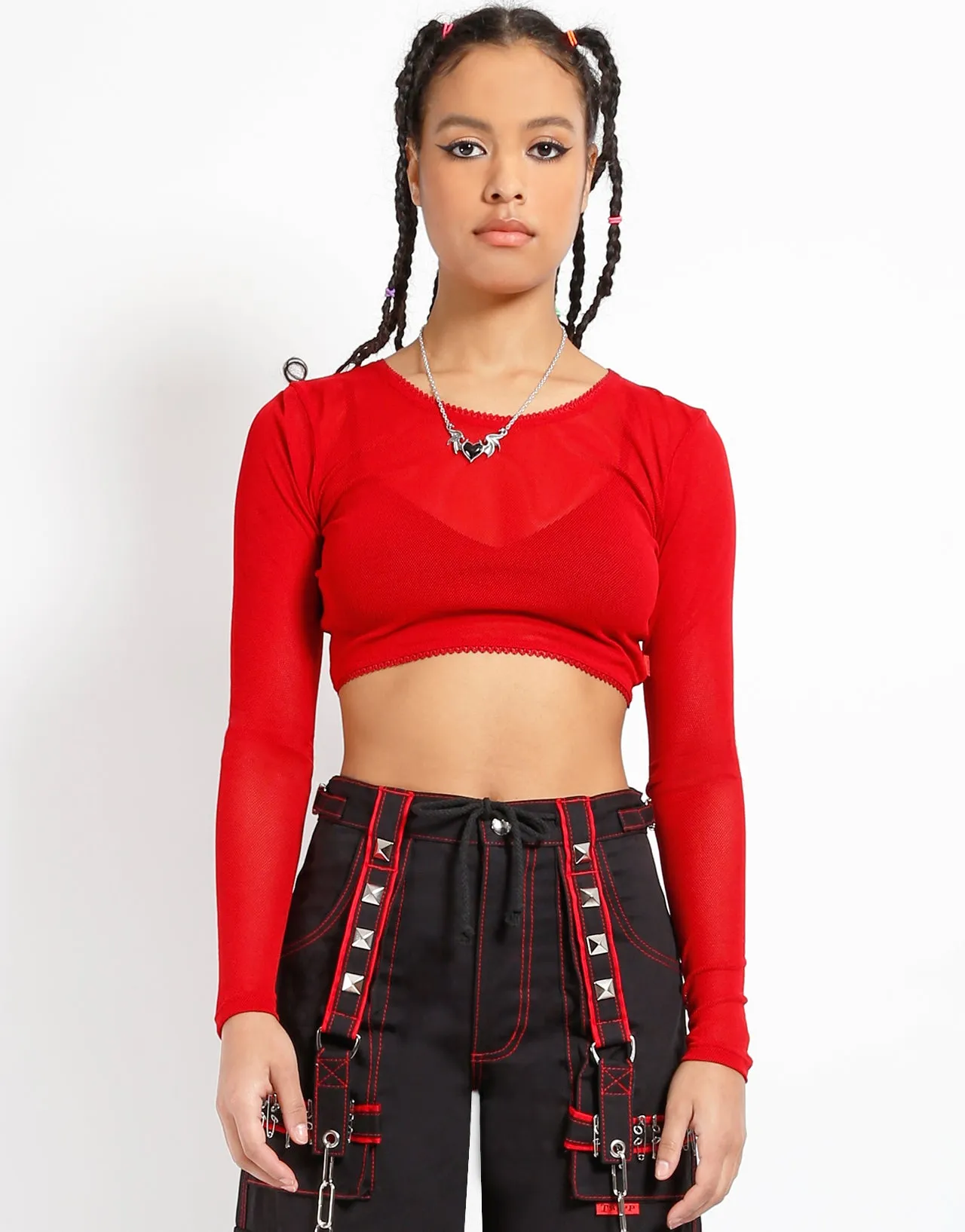 LONG SLEEVE CROP FISHNET RED sold by Tripp nyc