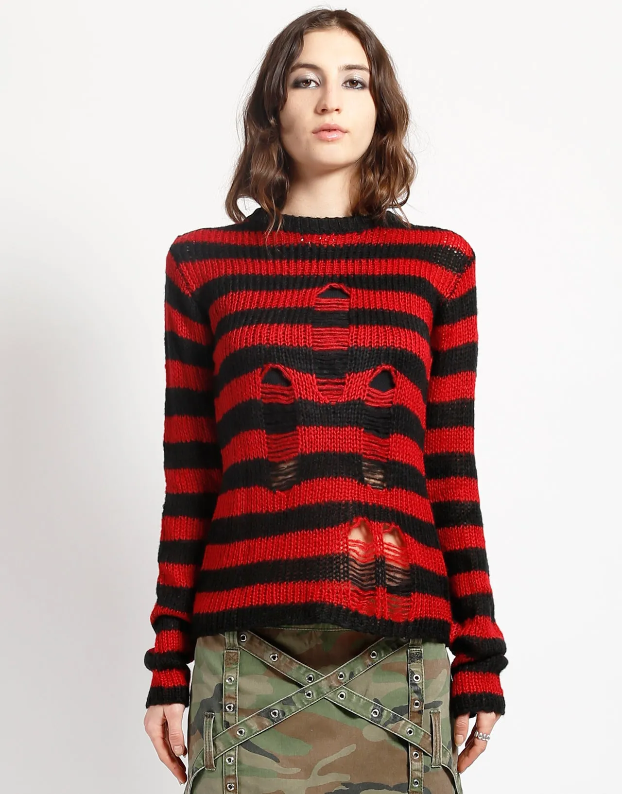 RAG STRIPE SWEATER RED sold by Tripp nyc