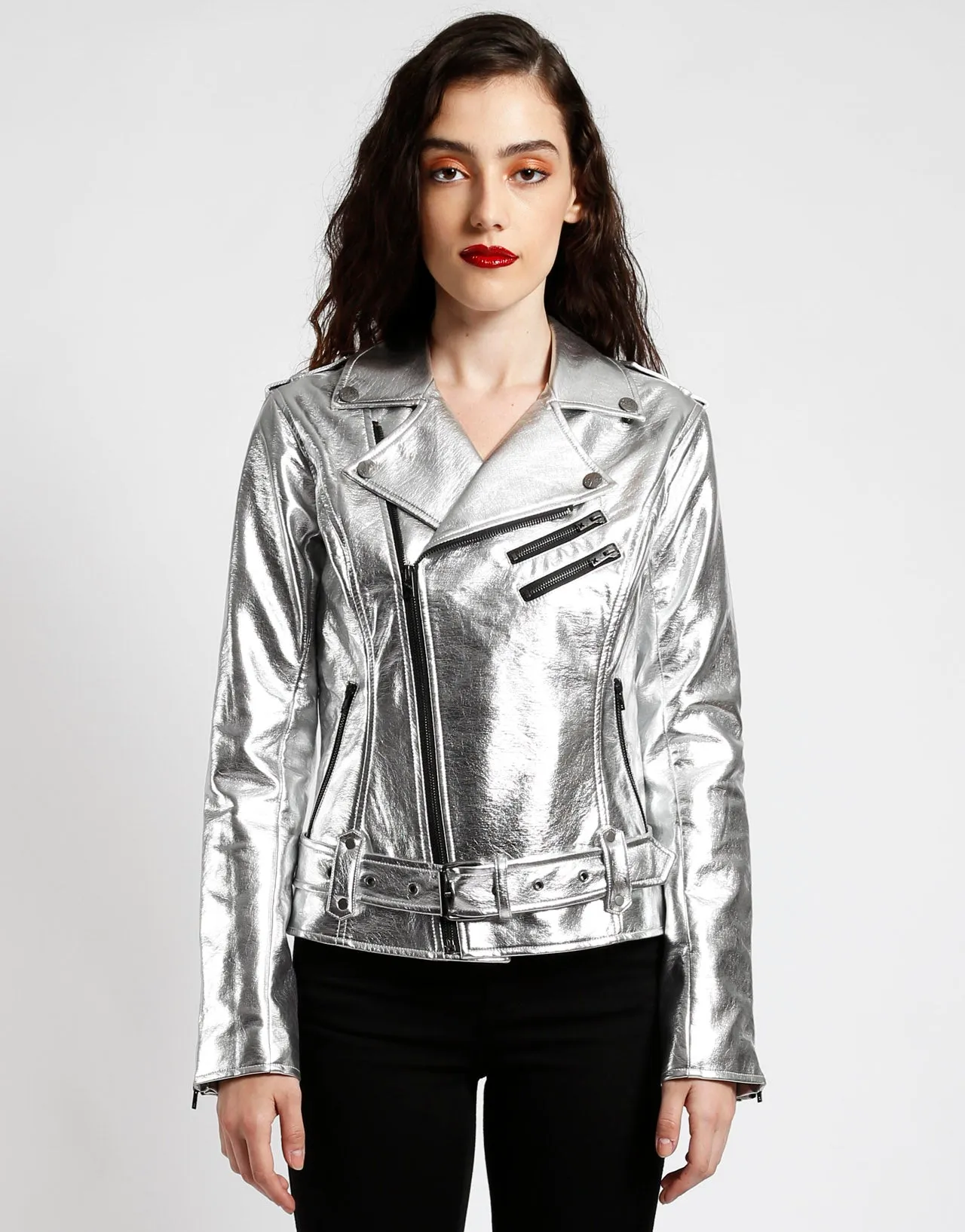 METALLIC FAUX LEATHER MOTO sold by Tripp nyc