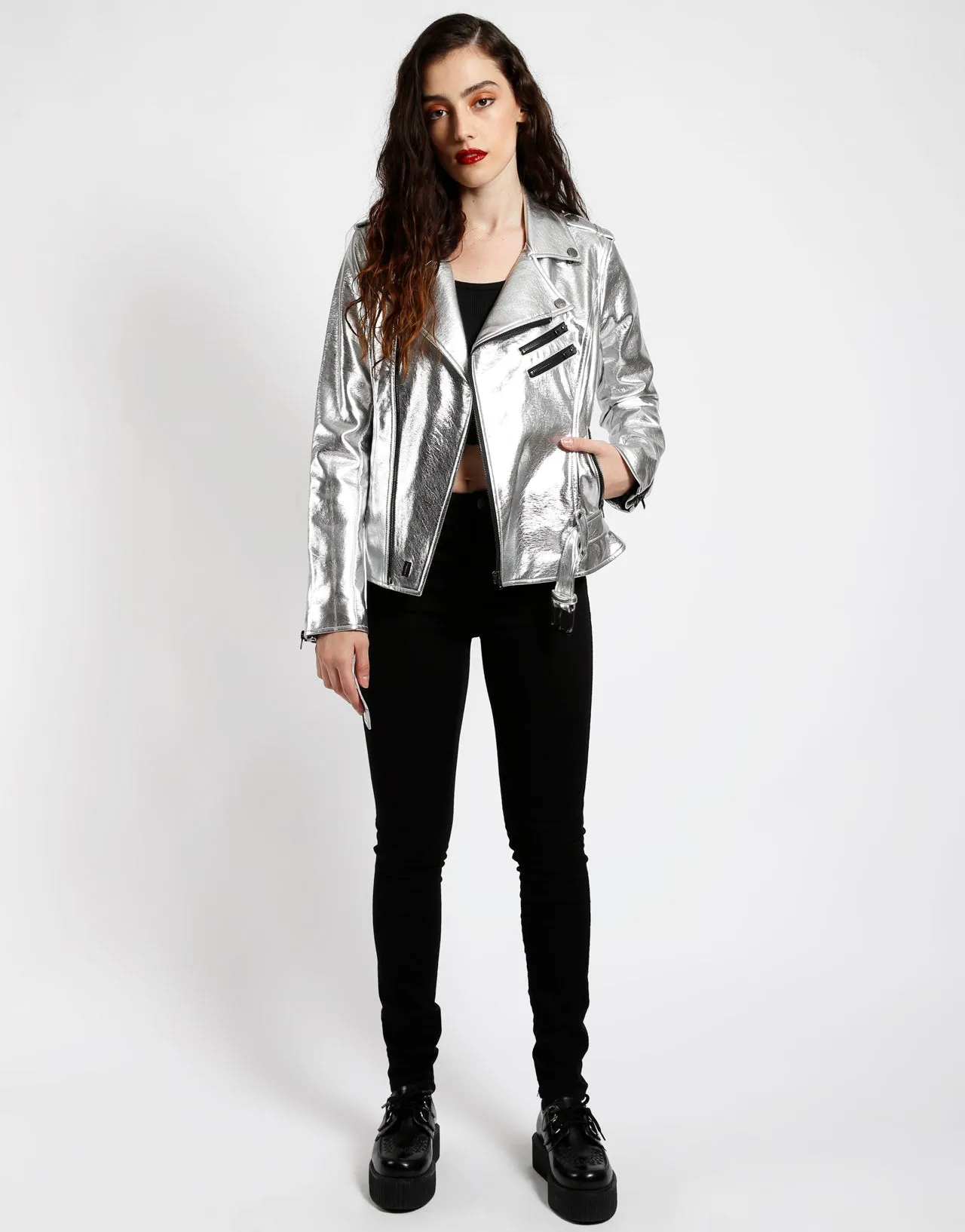 METALLIC FAUX LEATHER MOTO sold by Tripp nyc product image thumbnail 2
