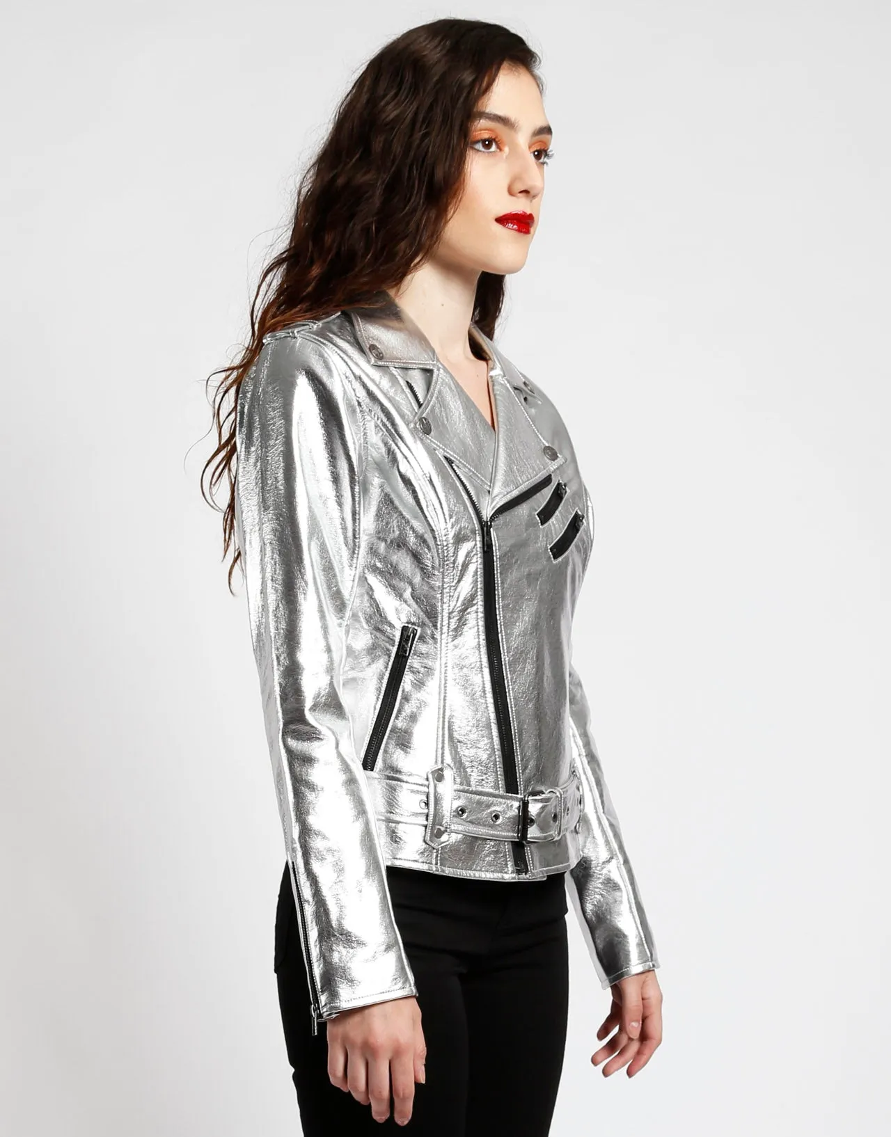 METALLIC FAUX LEATHER MOTO sold by Tripp nyc product image thumbnail 3