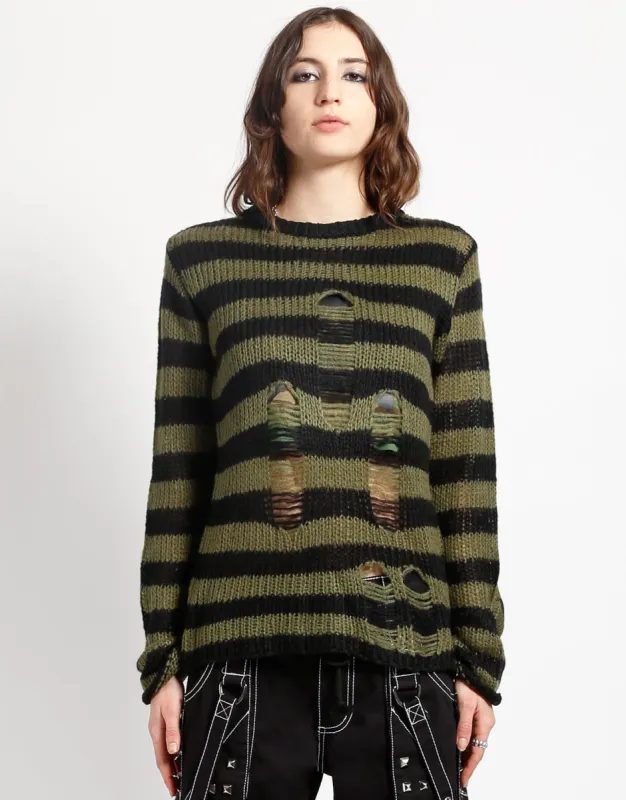 RAG STRIPE SWEATER ARMY sold by Tripp nyc