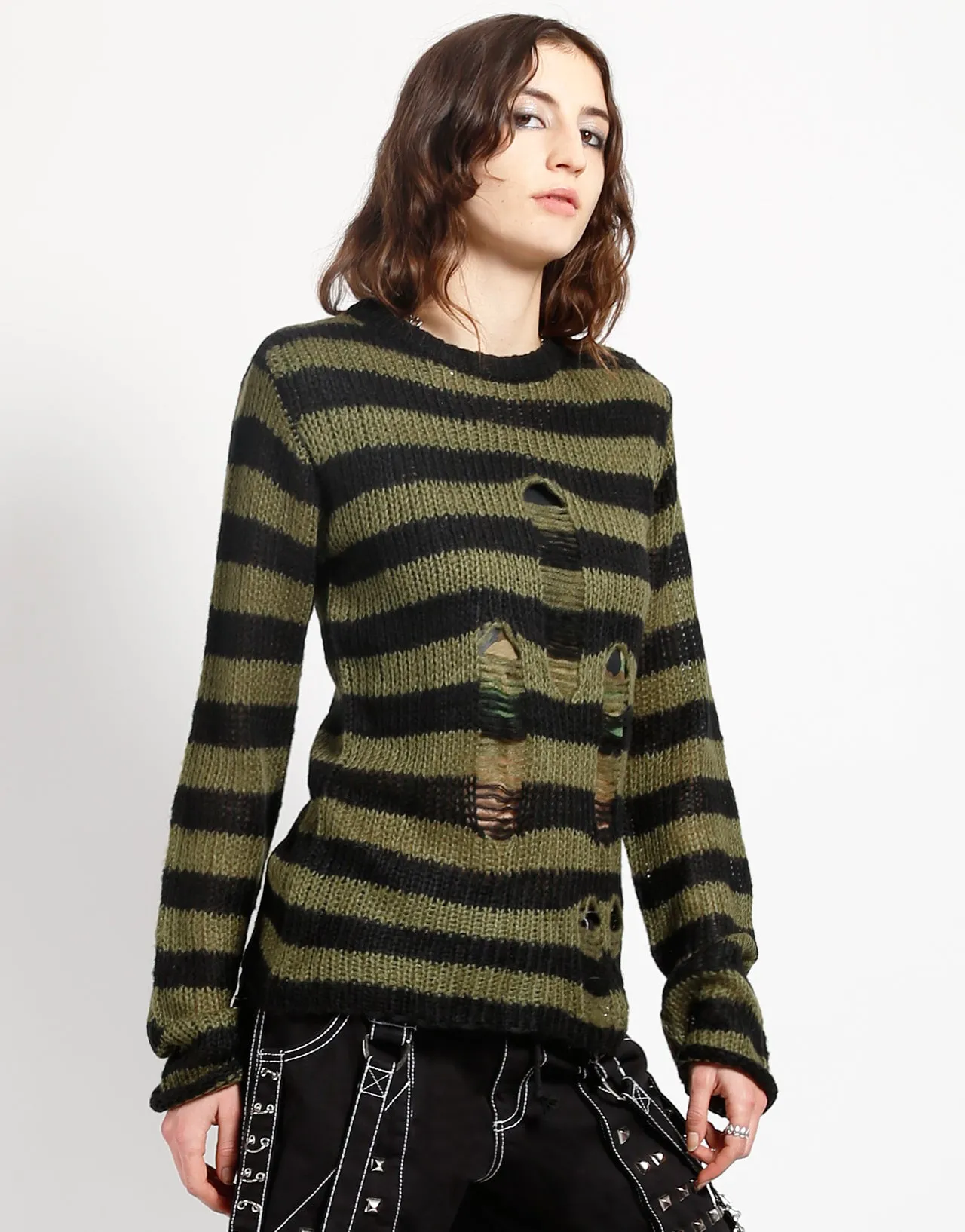 RAG STRIPE SWEATER ARMY sold by Tripp nyc product image thumbnail 3
